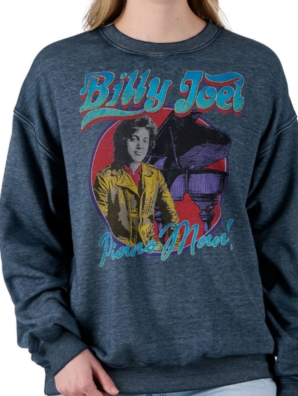 Billy Joel Blue Graphic Crewneck Sweatshirt Winter Casual NWT